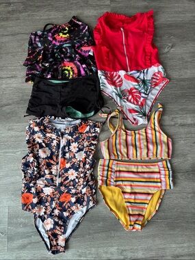 Mixed Girls' Swimsuit Bundle - Floral, Striped & Tropical